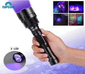 Topcom kraftfull 18W 365nm 395nm LED UV -ficklampa 3 LED Ultraviolet Lantern Hard Light UV Torch med svart filter Catch Scorpion P9397741
