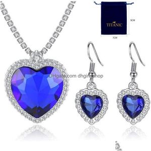 Pendant Necklaces Titanic Heart Of The Ocean Necklace Sier Love Shaped Dangle Drop Earrings With Royal Blue Red Crystal Pendant Choker Dhrxo