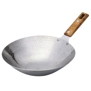 Rostfritt stål Griddle Wok Pan Gas Spise Saute Cooke Tousils Heavy Duty Cookware Accessories Chinese Traditional Chino 240226