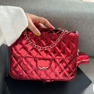 24c Red Star Bag Backpack 25cm Designer Womens Bolsa de Ombro Brilhante Patente Couro Diamante Xadrez Gold Hardware Metal Fivela Luxo Tote Matelasse Chain Fashion Bags