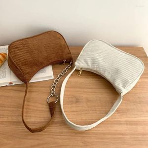 Evening Bags 2024 Fashion Vintage Women's Handbags Corduroy Underarm Bag Casual Women Shoulder Solid Color Zipper Female Handbag