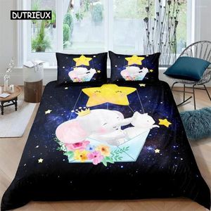 Bedding Sets Cute Elephant Duvet Cover Set 2/3 Piece Cartoon Animal 3D Floral Comforter Twin Full King For Boys Girls Gift