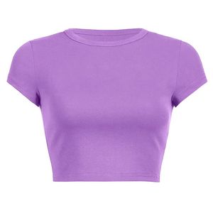 Sweet 2023 Purple Short Sleeved Womens Casual T-Shirt Basic O-Neck Full Matching Crop Top Soft Body Korean Fashion T-Shirt 240227