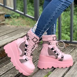 Stövlar 2024 Plattform Chunky High Heel Ankle Boot Ladies Cool Wedge Woman Black Female Shoes Women Punk Gothic Motorcykel