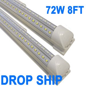 8ft LED -butiksljus fixtur, 72W T8 Integrerade rörljus, 6500K Hög utgångs tydlig täckning, V Form 270 graders belysningslager, uppgraderade lampor Plug and Plays Crestech