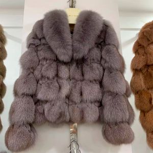 Pele venda quente inverno 100% natural casaco de pele de raposa gola aberta casaco de pele de raposa real moda luxo grosso quente senhoras streetwear