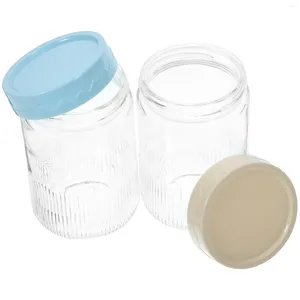 Förvaringsflaskor 2 st glas burk terrarium mat kan tätas tetbehållare kaffe container pp lufttätt