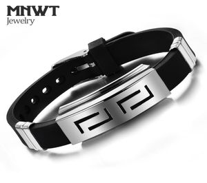 MNWT 2018 Men039s Schwarz Armband PU Leder Mode Punk Silikon Edelstahl Men039s Armband Zubehör Schmuck Brace1596914