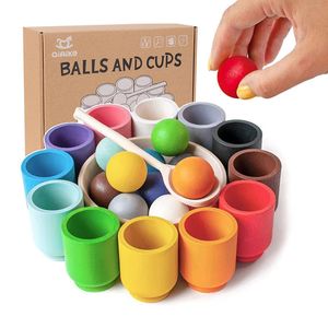 Baby Montessori Wooden Toy Rainbow Ball and Cups Color Sorting Games Fine Motor Early Education Learning Toys Gifts for Children 240223