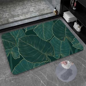 Bath Mats Leaves Patterned Super Absorbent Bathroom Mat Non-slip Kitchen Carpet Diatom Mud Entrance Rugs for Home Living Room Decoration