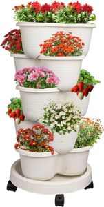 Strawberry Planter, Stackable Garden Tower for Flowers, Vegetables (1 Pack 5 Tier)