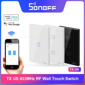 Kontrol Sonoff TX US Wall Smart Switch 433MHz RF Uzaktan Kumanda WiFi Touch Switch üzerinden Ewelink Uygulaması Alexa Google Home ile Çalışır