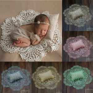 Pograph Props Crochet Blanketpillow 2pcsset baby poアクセサリースタジオ撮影装飾クッション240220