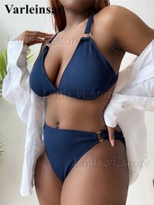 Damskie stroje kąpielowe 0xl - 4xl żebrowane bikini duże wielkości kąpielowe odzież kąpielowa Plus Kobiet Swimsuit Dwuczęściowy zestaw bikini Bather Kąpiec SWIK SWOJE V3996D T240227