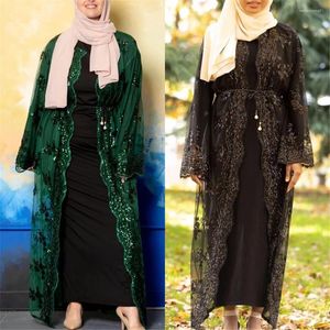 Ethnic Clothing Sequin Abaya Kimono Cardigan Hijab Muslim Dress Turkish Islamic Open Abayas For Women Dubai Kaftan Robe Islam Caftan