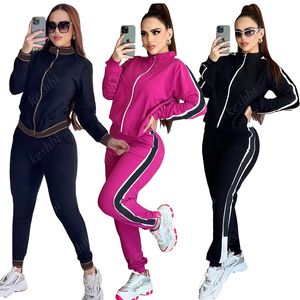 Designer outono feminino fatos de treino com zíper jaqueta casual + calças duas peças conjunto manga longa fatos de treino jogging terno sportwear