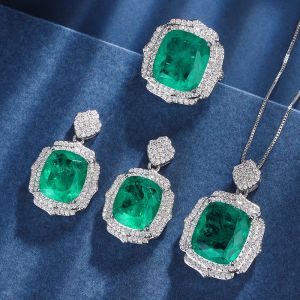 Установки QXTC Charms Emerald Gemstone Ожерелье подвесные кольца Серьги Свадебные коктейльные вечеринки