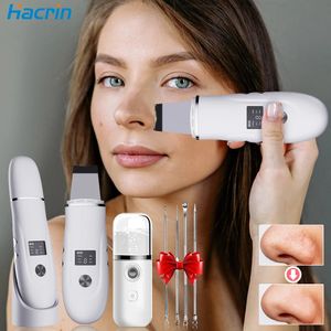 Ultrasonic Peeling Remover Blackhead Skin Scrubber Spade Deep Cleaning Face Lifting Borttagning Por Acne EMS Lift240227