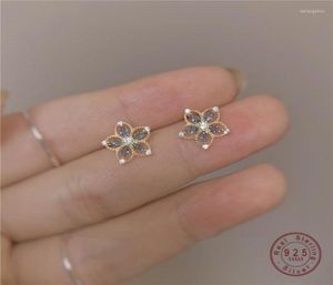 Stud Earrings 925 Sterling Silver Japanese Hollow Crystal Flower Plating 14k Gold Women Fashion Small Fresh Banquet Jewelry5525884