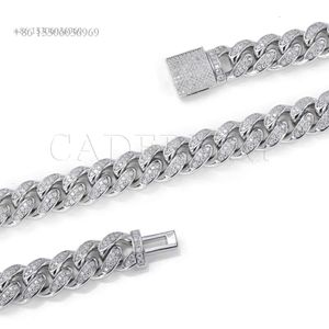 Hip Hop 12 mm 2 rzędy Kamienie lodowane łańcuch łącza moissanite Sterling Sier Naszyjnik Bransoletka Miami Cuban Links Mężczyźni