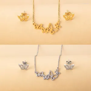 Necklace Earrings Set Stainless Steel Women Jewelry Butterfly Gold Color Female Gifts