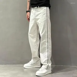 Men's Pants Autumn Winter Contrast Color Striped Fashion Jeans Man High Street Casual Loose Zipper Pocket Cotton Y2K Straight