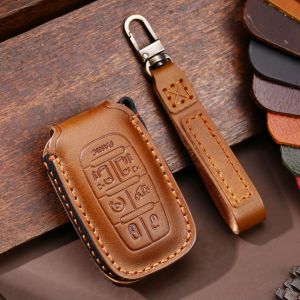 Luxury Leather Car Key Case Cover FOB Protector Keychain Accessoarer för Chrysler Grand Voyager PHEV Remote Keyring Holder Bag