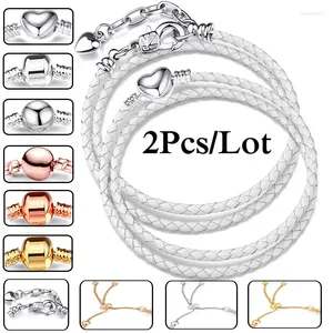 Charme Pulseiras 2 Pcs Jóias De Luxo Cadeia De Couro Fit DIY Beads Pulseira Bangles Bijoux Pulsera Presente Para Mulheres Homens