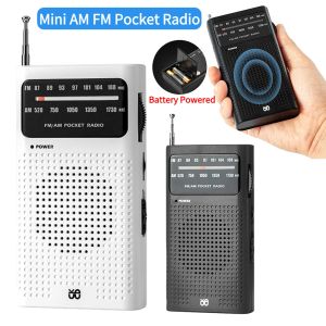 Radio Pocket Radio Mini AM/FM Full Band Radio World Mottagare Byggt högtalarbatteri drivs stereo -radioapparater för utomhusanvändning