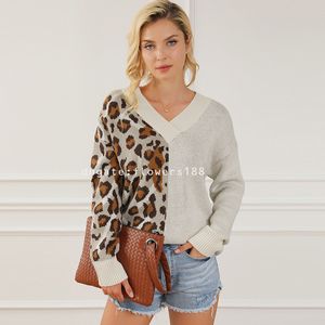 Maglioni da donna 2024 Nuovo pullover con scollo a V Top a maniche lunghe da donna Moda europea e americana All-match Leopard Knit Sweater Women