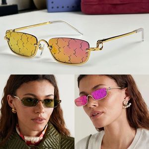 2024 Frauen Rechteckige Sonnenbrille Designer Metall Halbrahmen Regenbogenlinse Moderne Modestil Sonnenbrille GG1278