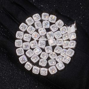 RTS Rapçi Kolyeler 10mm Sterling Sier VVS Moissanite Diamond Küba Bağlantı Zinciri Erkek Takı