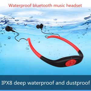 Player IPX8 Waterproof 8 GB Underwater Sports Mp3 Musik Spelar Neckband Stereo Audio hörlurar med för Diving Swimming Pool Walkman