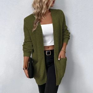 Cardigans Elegant Women's Knitwear Autumn/Winter Sweater Fashion Cardigan Coat 2023 Lady Solid Pocket Sweater Shawl