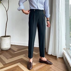 Men's Suits British High Waist Straight Pants Men Social Trousers Pant Italian Mens Formal Pantalones 2024 Dress Ankle