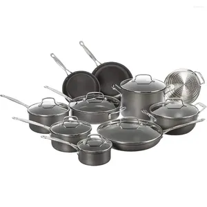 Cookware Set Non-Stick för kökskrukor erbjuder kockens klassiska nonstick hårt anodiserade 17-delade set 66-17 matlagningspott