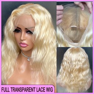 Malaysisk peruansk indisk brasiliansk 613 Blond kroppsvåg transparent full spets peruk 14 tum 100% rå jungfru remy mänsklig hår till försäljning
