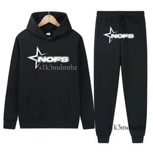 Herrspårsugnar Y2K NOFS Tracksuit Hooded Pullover Sweatpants Sports Suit Casual Jogger Sportwear 2 Piece Mane Fleece Streetwear Set 132