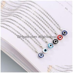 Pendant Necklaces Blue Evil Eye Choker Necklaces Round Pendant Clavicle Necklace Sier Gold Disc Lucky Charm Jewelry Fashion Design Tur Dhrbg