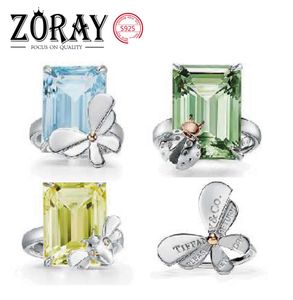 925 Sterling Silver Insect Series Green Gemstone with Side Stones Rings、OriginalLogo1371086