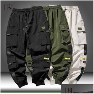 Calças masculinas carga joggers moletom masculino streetwear esportes mti-bolso jogging pant masculino casual roupas esportivas hip hop harem calças dro dhkl4