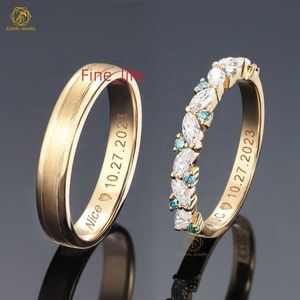 Joias finas personalizadas 14k 18k conjunto de anel de noivado em ouro amarelo sólido feminino eternidade com banda masculina anéis de casamento de moissanite