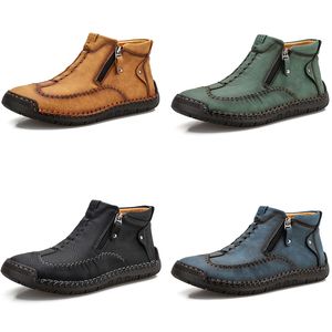 2024 High-Top Leather Casual Shoes Yellow Blue Green Black Men's Slip-On Plus Size Sports Sneakers värme Gai