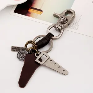 Keychains Ancient Silver Color Alloy Saw Charm Car Mäns resande väska ryggsäck Key Ring Pendant Skull Hummer Clasps Keyrings