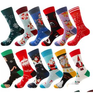 Рождественские украшения рождественские носки хлопок смешные мужчины график Санта -Клаус Элк Снеговик. Мультипликационная печать 2022 2023 Рождество