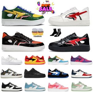 Top Quality Casual Designer Sk8 Shoes Women Mens Casual Low Flat Trainers Shark Black White Widow Raccoon Iron Patent Leather Camouflage Platform Sneakers