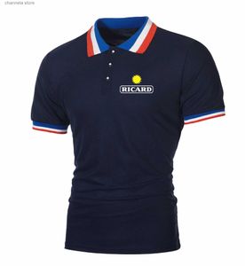 Erkek Tişörtler 2023 Yeni Ricard baskılı özelleştirilebilir marka erkekler kısa kollu tişört pamuk hızlı kuru eğlence adamı adam yaka tişört polo gömlek T240227