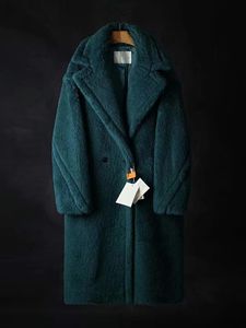 Forestgreen mmax teddy xlong coat alpaca fur women coatsラペルネックボタン特大