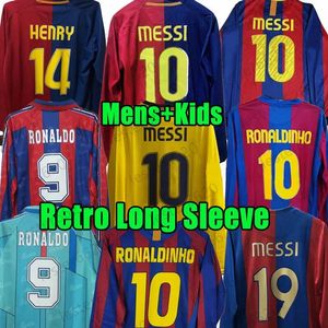 Retro Langarm-Fußballtrikots Barca 96 97 08 09 10 11 XAVI RONALDINHO RONALDO Barcelonas Finale klassisches Trikot 16 17 Vintage Kinder-Fußballtrikot