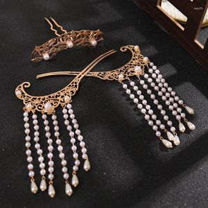 Комплект ожерелья и серег в стиле ретро, жемчужные заколки с кисточками и короной, милый винтажный головной убор в китайском стиле, аксессуары для одежды Hanfu для девочек NA